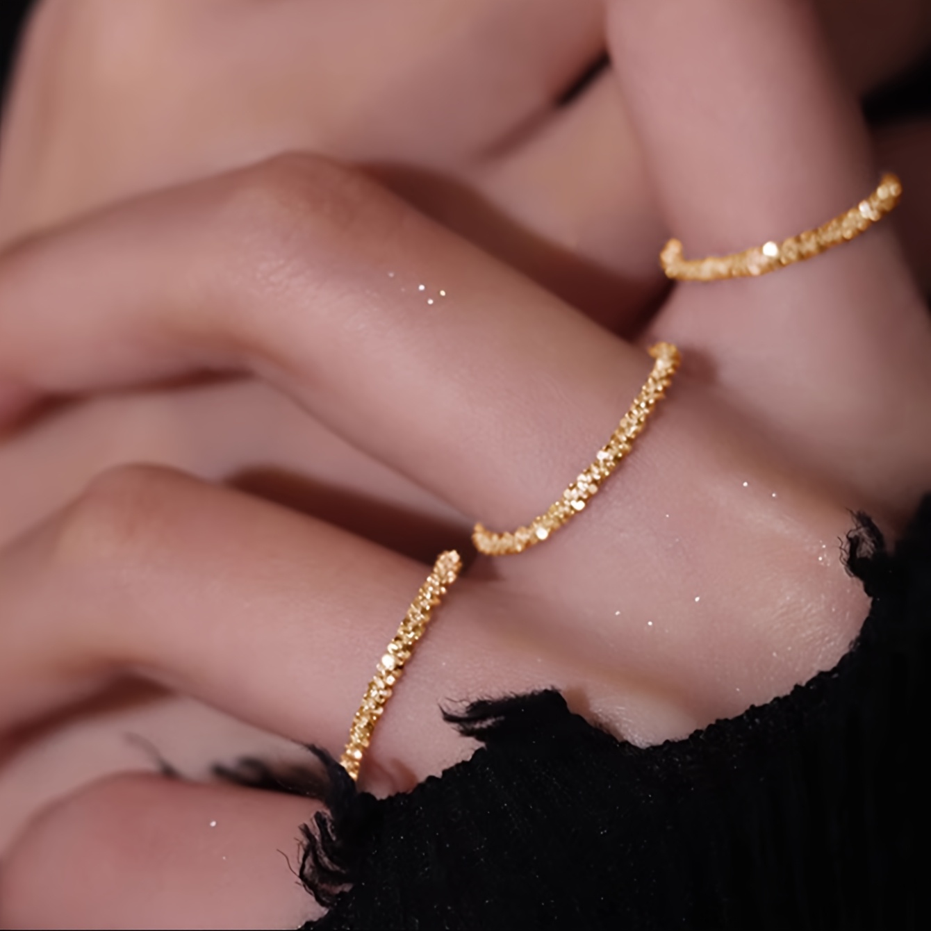 A Set Of 3 Valentine's Day Gift Easy And Sparkling Bling Bling Chain Rings