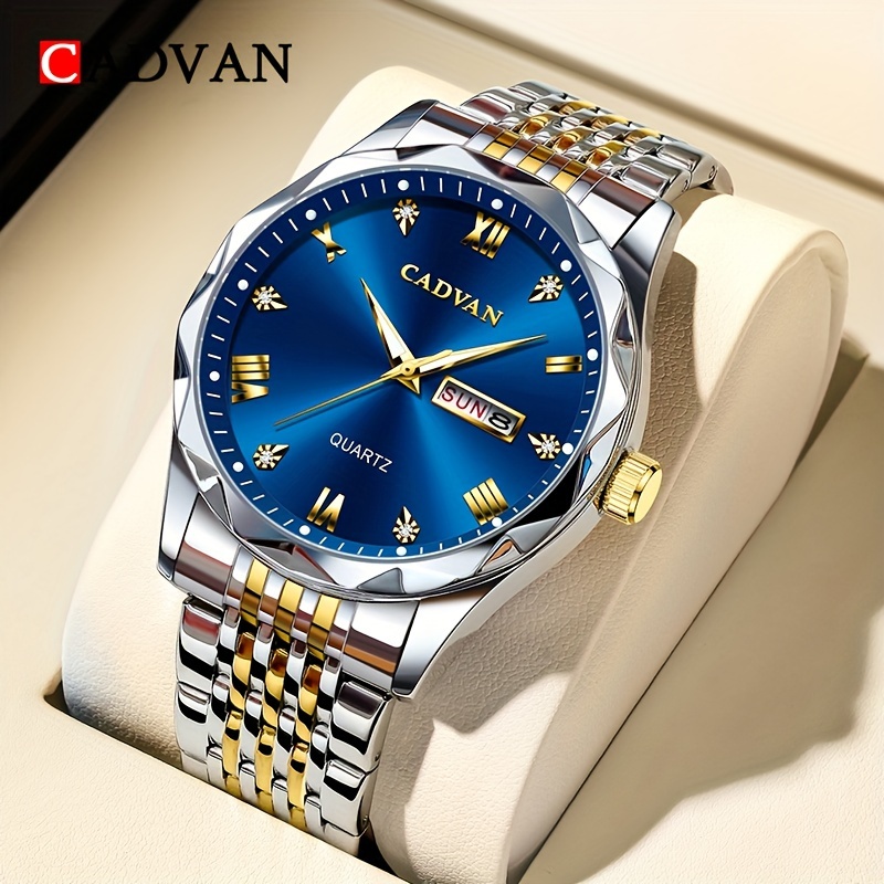 

Luxury Men's Quartz Watch - Waterproof 30m, Calendar, Sporty Blue Dial With Accents, Stainless & Case, Gift Box Included