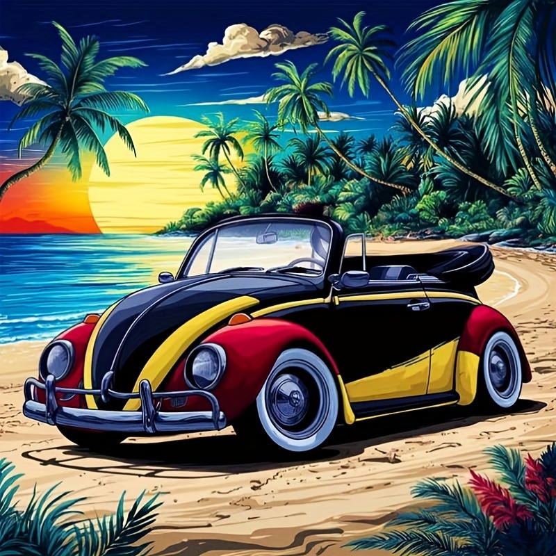 

Beach Car 5d Diy Diamond Painting Kit, Round Gem Art For Beginners, Acrylic Craft Set For Home Wall Decor - 13.78x13.78 Inches