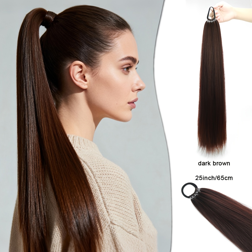 18/22/26-inch Long Straight Ponytail - Multi-functional Hair Accessory, Braided Hair Additions, Of 9 Small Hair Bundles, , Suitable For Daily Wear, Parties, And Christmas