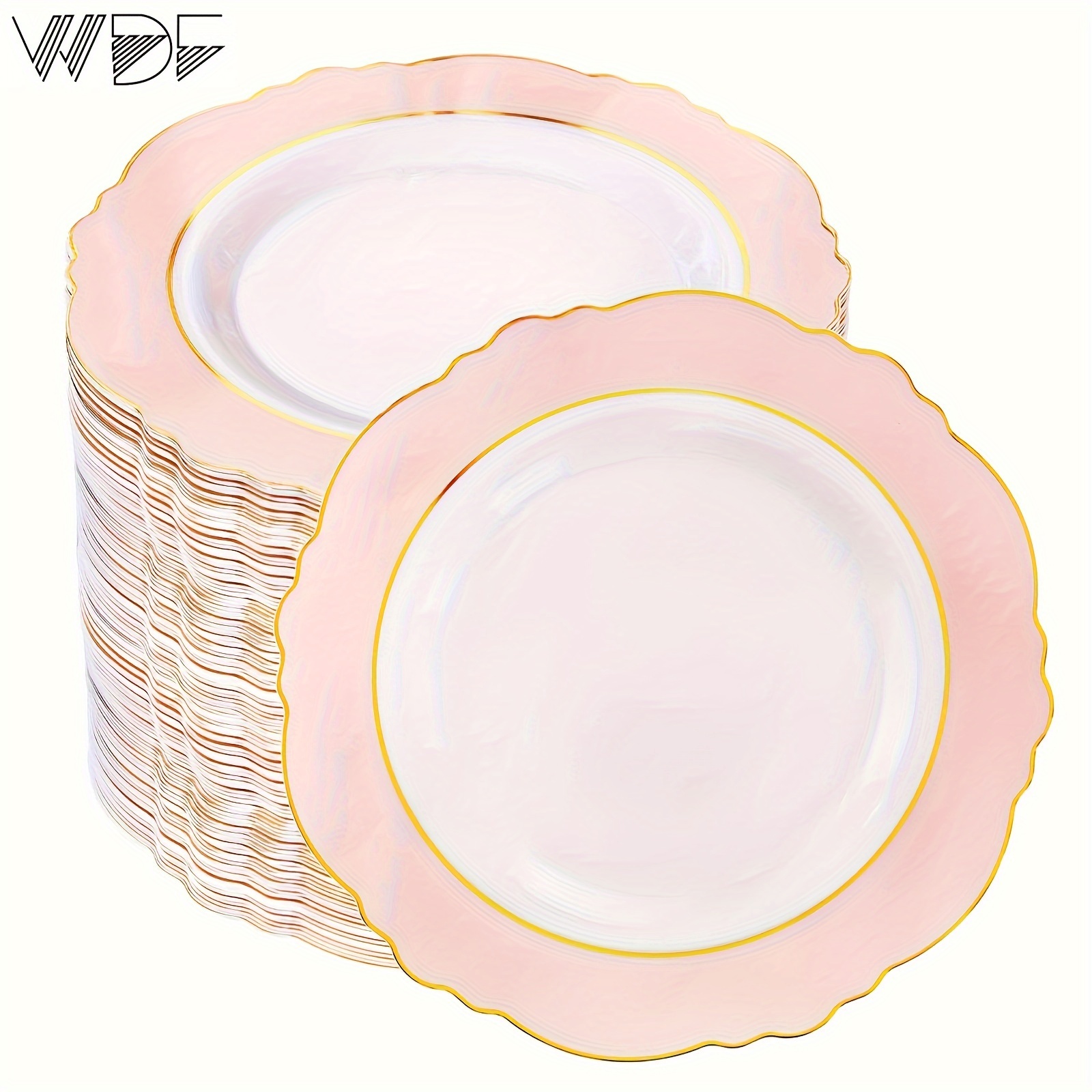 

60pcs Pink Dessert Plates- 7.5in/10.25in Pink And Golden Disposable Dessert Plates Salad Plates, Suitable For High-end Parties And Weddings- For Weddings, Parties