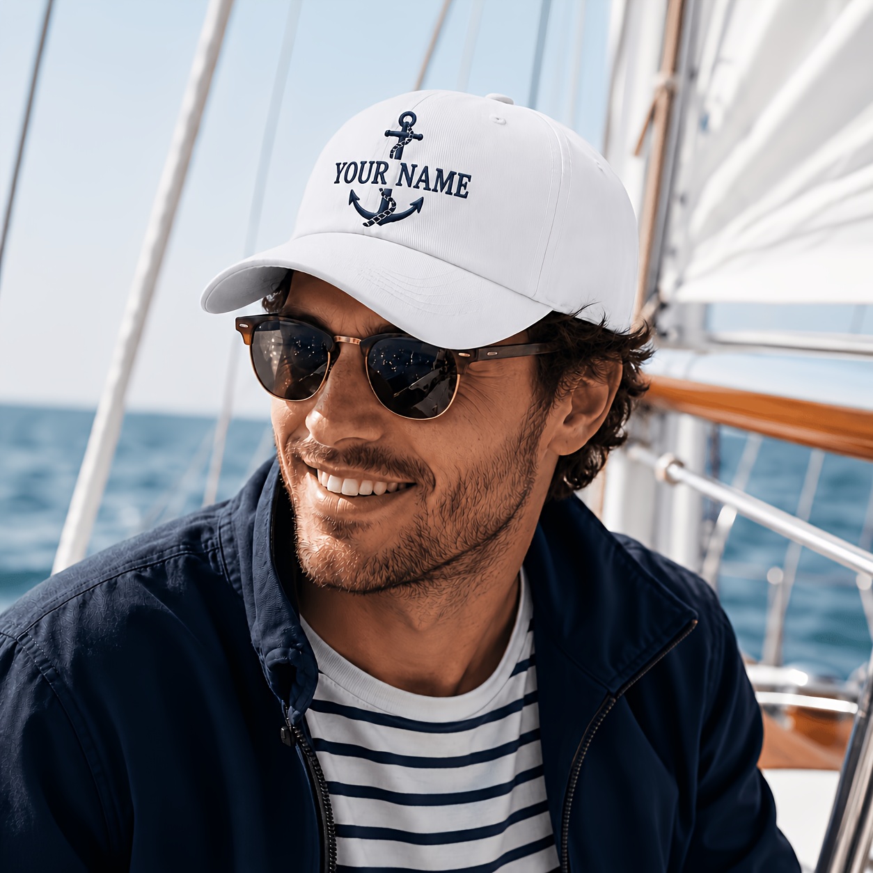 TEMU 1pc Personalized Nautical Anchor Embroidery Baseball Cap, Custom Name Sailor Dad Hat, Classic Anchor Curved Brim Casual Sun Hat, Fits Most