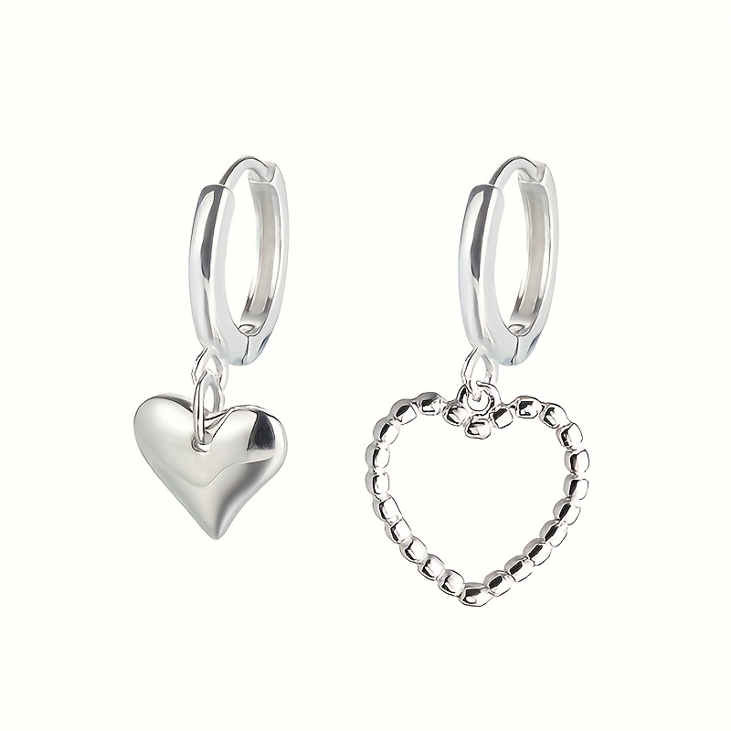 TEMU Pair Of Asymmetric Heart-shaped Earrings | Trendy | Earrings For Women | Stylish Jewelry Accessories | Fashionable Ear Jewelry For