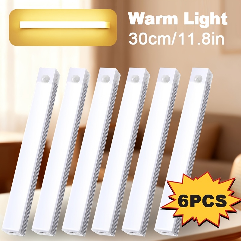 photo de l'article 6 lampes de nuit à détecteur de mouvement | rechargeables par usb, à    ,   chaude,    , magnétiques, applique murale pour chambre, cuisine, couloir, installation   perçage, faciles à transporter