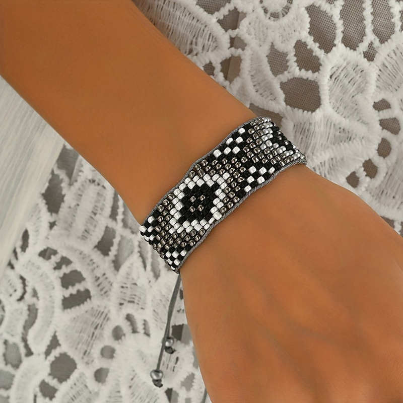 Bohemian Handmade Woven Wide Rice Bead Pull-through Bracelet Women's (rice Bead Color Random)