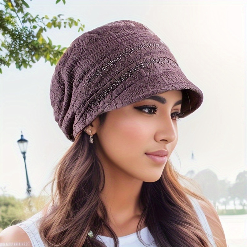 

Elegant Breathable Lace Beanie With Wide - Lightweight, For Women | Valentine's Day &