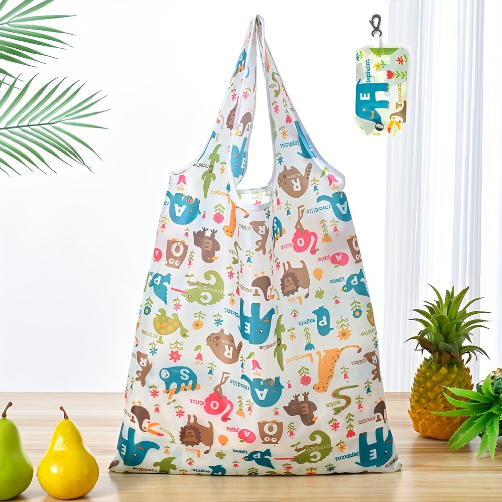 large capacity foldable tote bag   polyester reusable shopping storage bag with creative allover pattern details 13