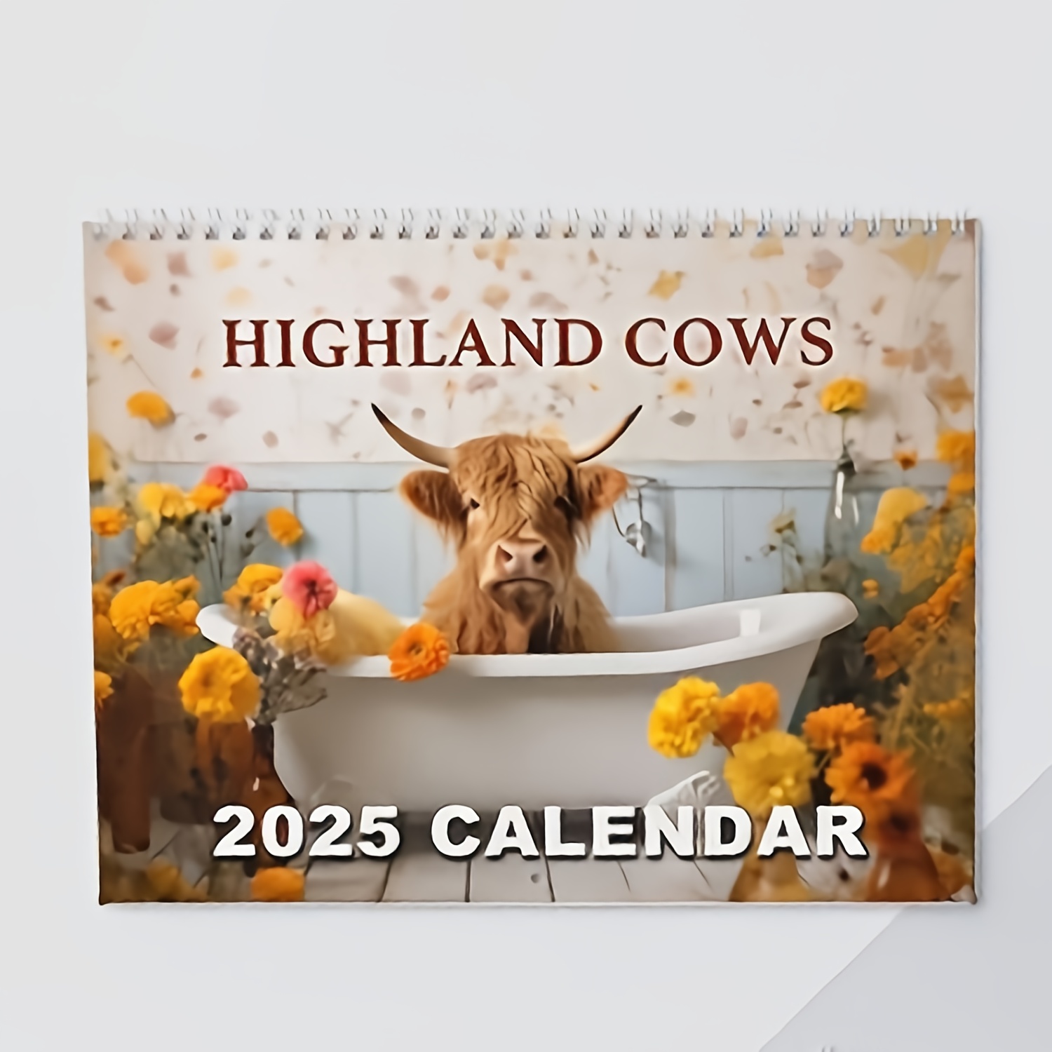 

2025 Highland Cow Wall Calendar | Whimsical Highland Cow In Bathtub Design, Vibrant Colors & Large , Spiral-bound With Center Hole - Ideal Gift For Home Decor, Cow Decor