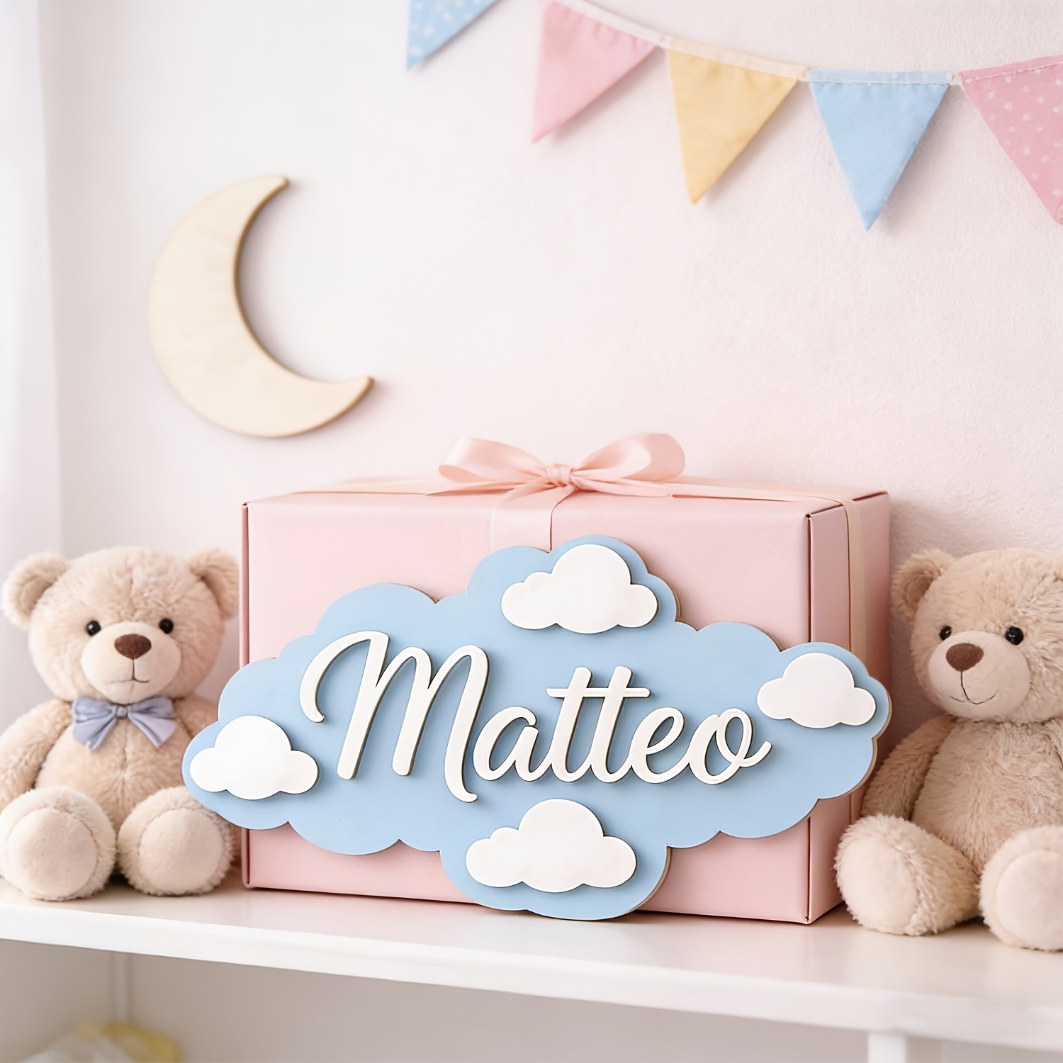 TEMU Custom Holiday Pendant, Hanging Decoration, 1pc Fresh Cloud-shaped Wooden Nameplate, Customizable Name 's Ornament, Party Gift, Bedroom Name