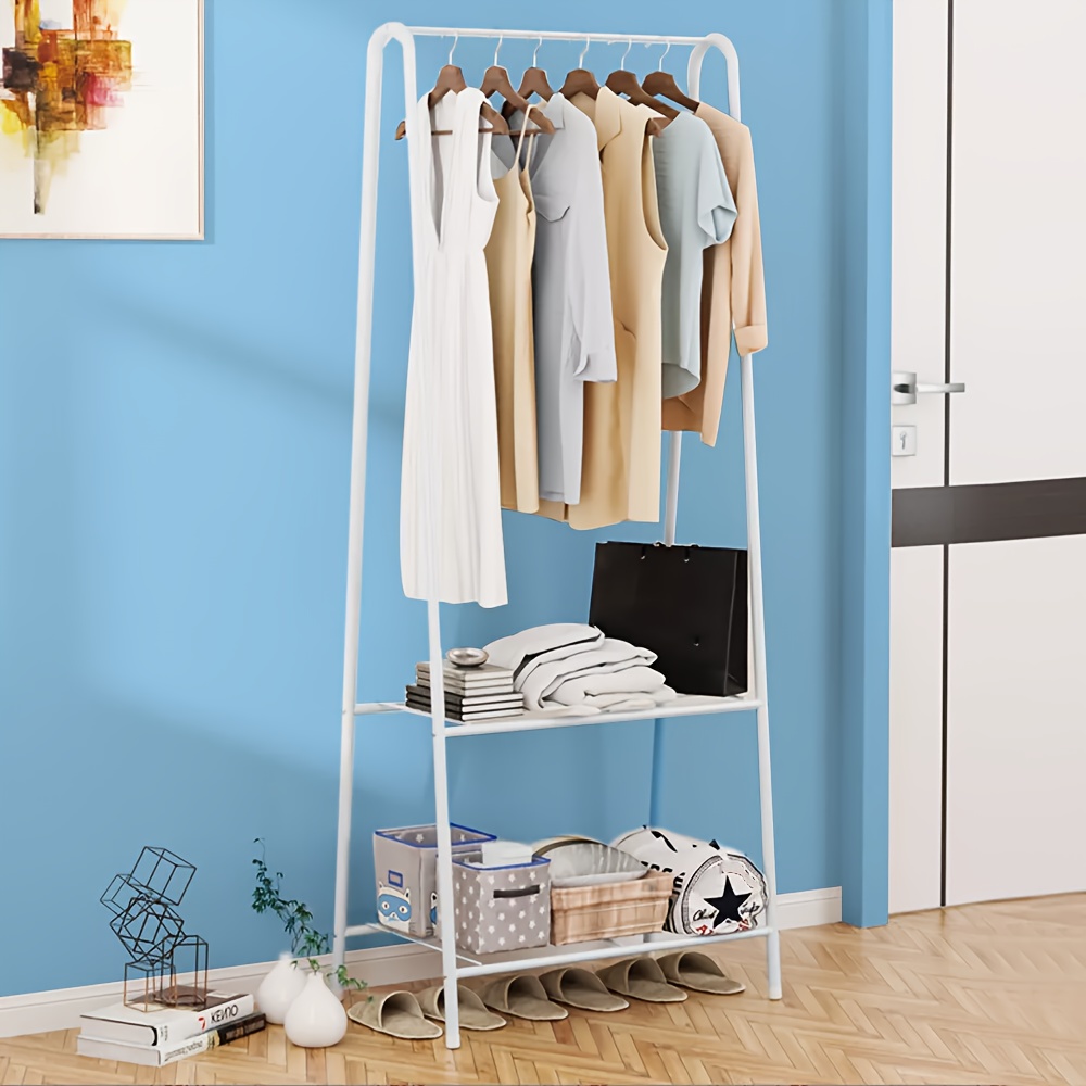 E-shop Metall Kleiderständer A-förmige Struktur Garderobenständer mit 2-stöckigem Regal für Schlafzimmer und Wohnzimmer