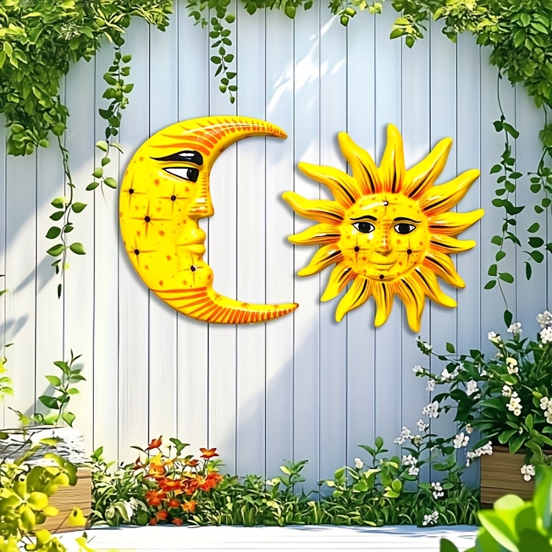 TEMU 2pcs Sun And Moon Wall - Metal Mural, Balcony/ Suitable For Housewarming/wedding/christmas/holiday Decor, / Metal Wall Sculpture 13.78"x11.81",