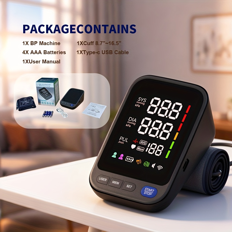 Puxzo Premium New Automatic Blood Pressure Monitor: Heart Rate Monitoring + Oversized Cuff, 120-Reading Memory, LED Large Screen with Tri-Colour Backlight Alerts, Dual-Power Portable Design. Blood Pressure And Heart Rate Monitor, Includes 4 Batteries - Image 8