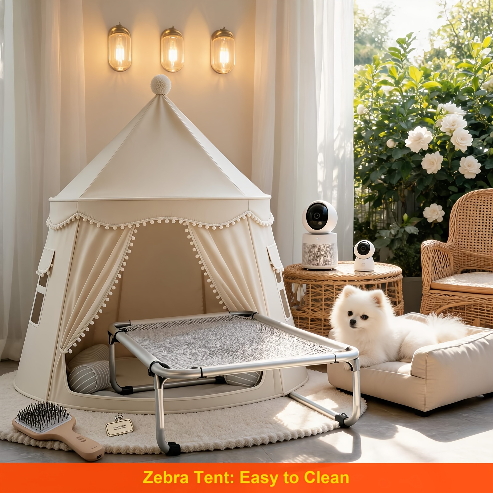 TEMU 2pcs/set - Includes Tent And Storage Bag, Printed Tent-style Enclosed Cat And Dog Sleeping Tent, Washable - 110x110cm. Suitable For Large Cats