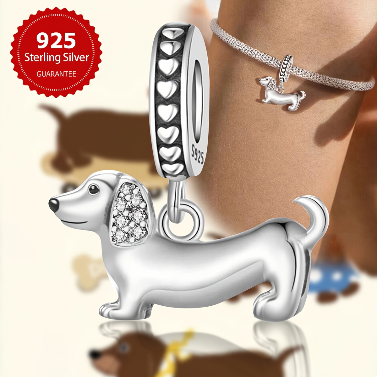 

1pc Dachshund Dog Diy Beaded Pendant Women Bracelet Bangles And Necklace Accessories S925 Sterling Silvery Women Jewelry Making Birthday Memorial Gift