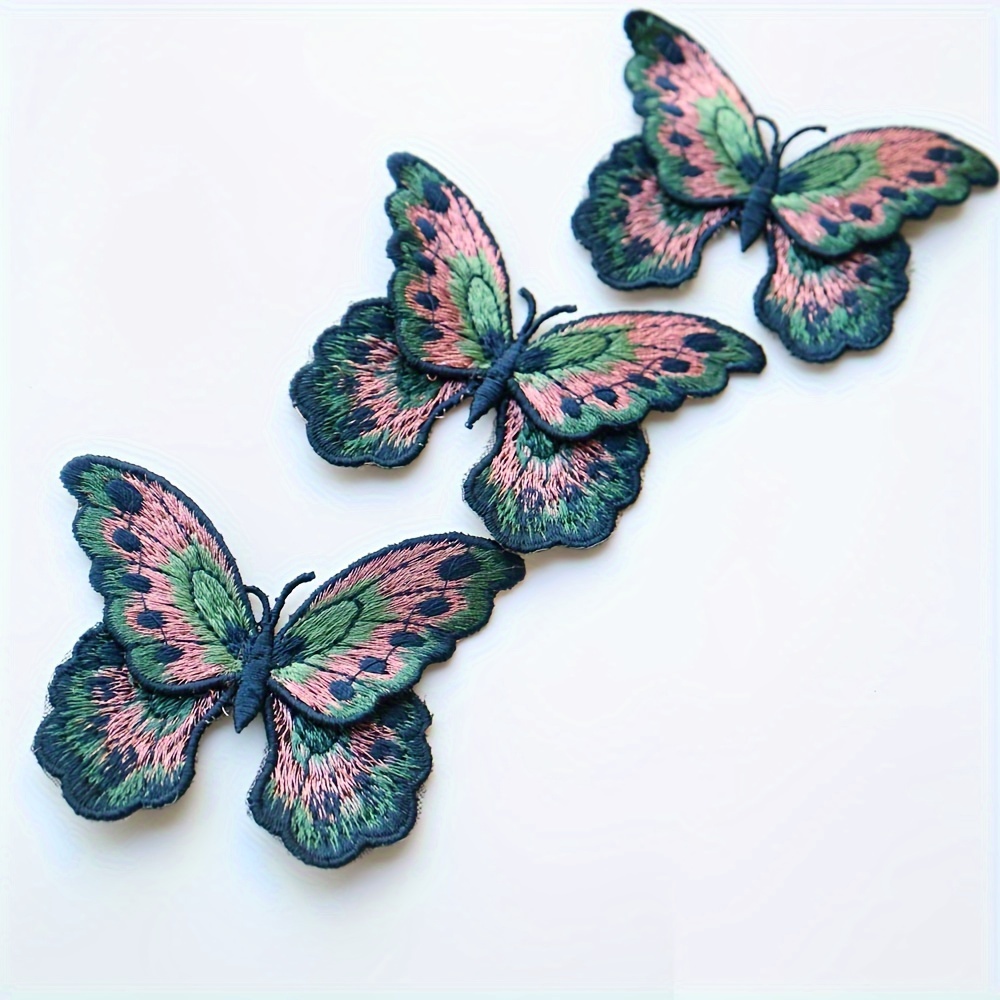 E-shop 3 Rosa Blau Schillernde Schmetterling Gestickte Aufnäher Applikation Kleidung Tasche Dekoration