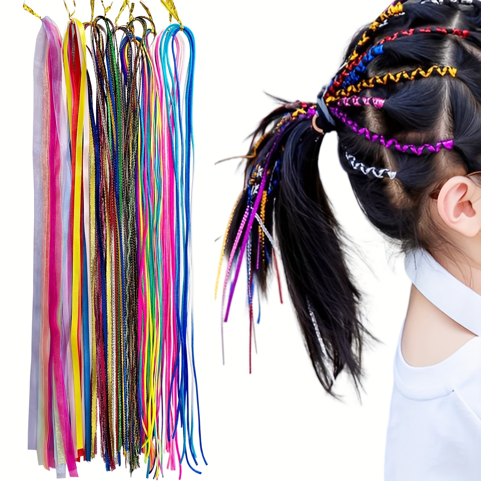 50pcs Hair Braids Assorted Gradient Colorful Braided Hair Rope  Band Set for Ponytail braids Women Girl DIY Braid Hair Styling Accessories  Wraps : Beauty & Personal Care