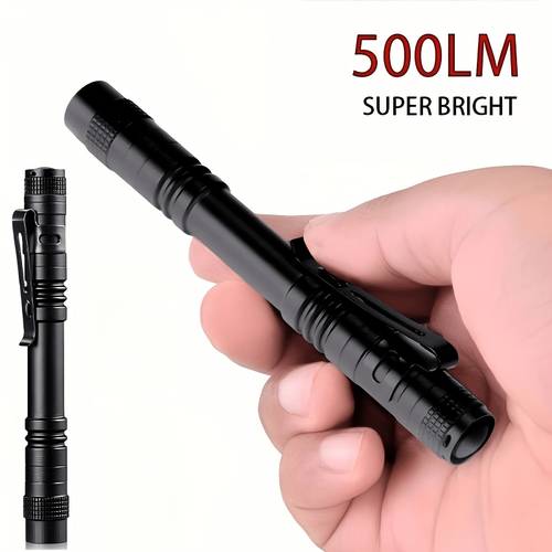 aluminum alloy flashlight led pen light with clip 2 aaa batteries batteries not included ideal for camping emergencies maintenance professionals and compact stylish and durable