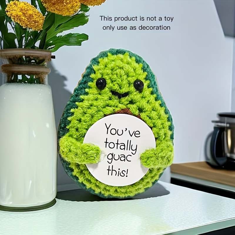 positive support Avocado with Affirmative Card, Handmade Cute Crochet  Avocado