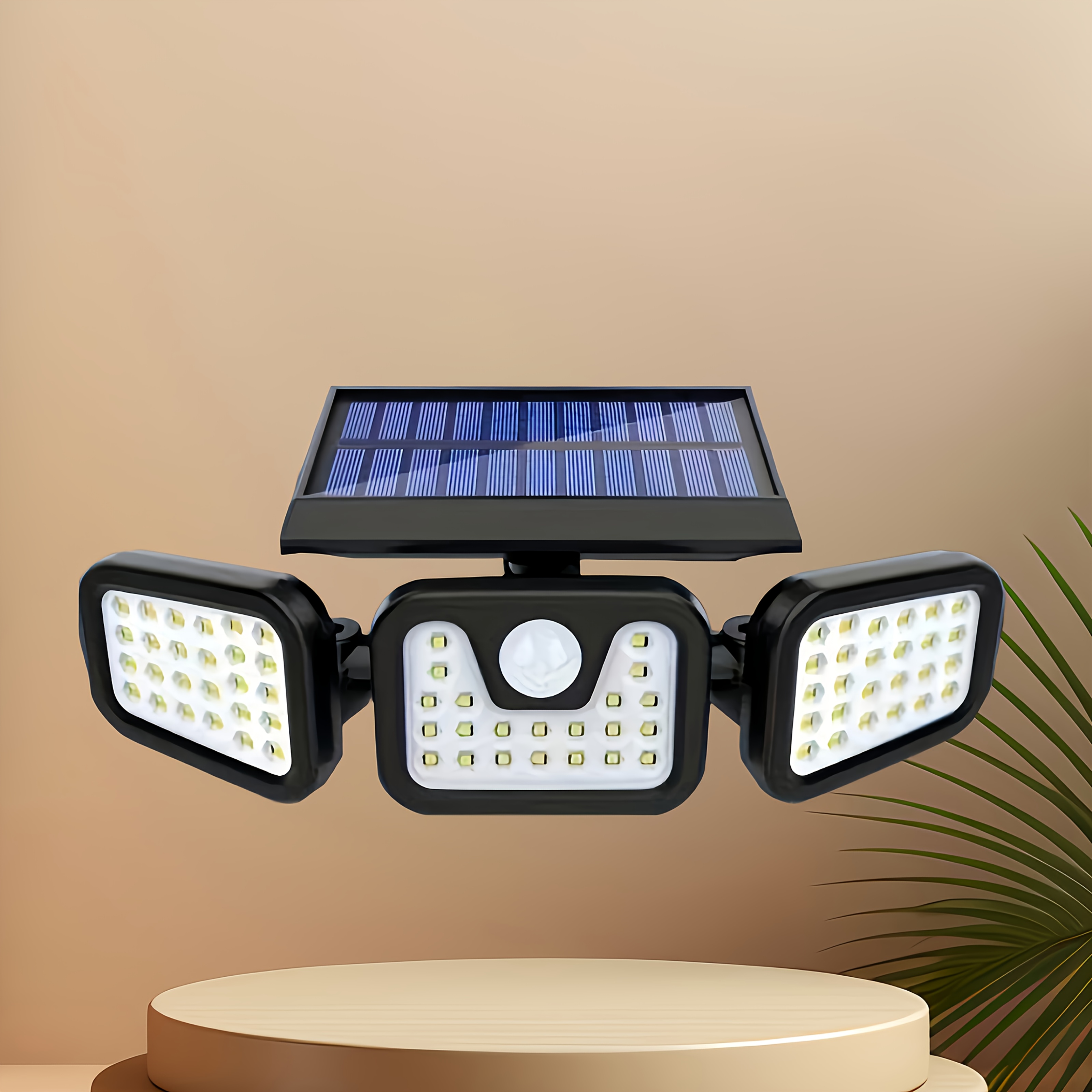 TEMU Solar-powered Led Wall Light With 3 Adjustable Heads; Solar Sensor Light With Motion Detection; Outdoor Wall Light With Ip55 Rating And 3
