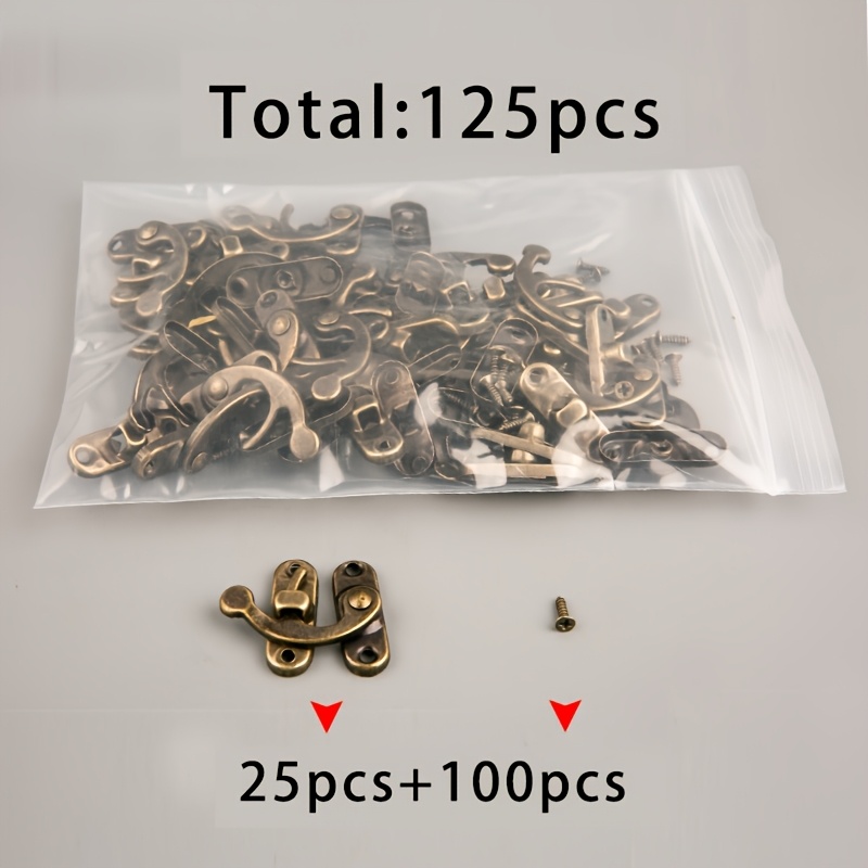 TEMU 25 Sets Of Antique Bronze Horn Latches   100pcs Of 2x8 Antique Bronze Screws, Total 125pcs, Antique Bronze Horn Swivel Catches, Wooden Box