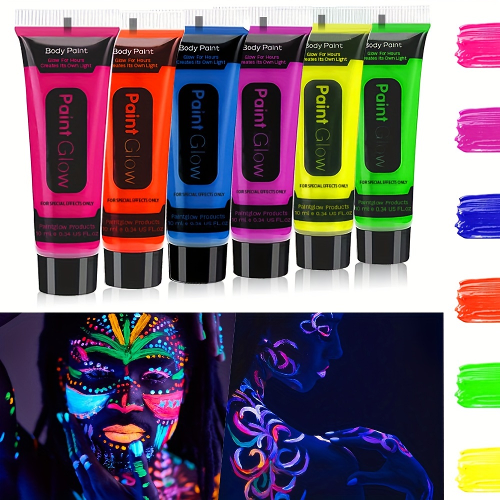 HASTHIP Set of 6 10ml Face Paint Glow Paint Glow in UV Paint Safe