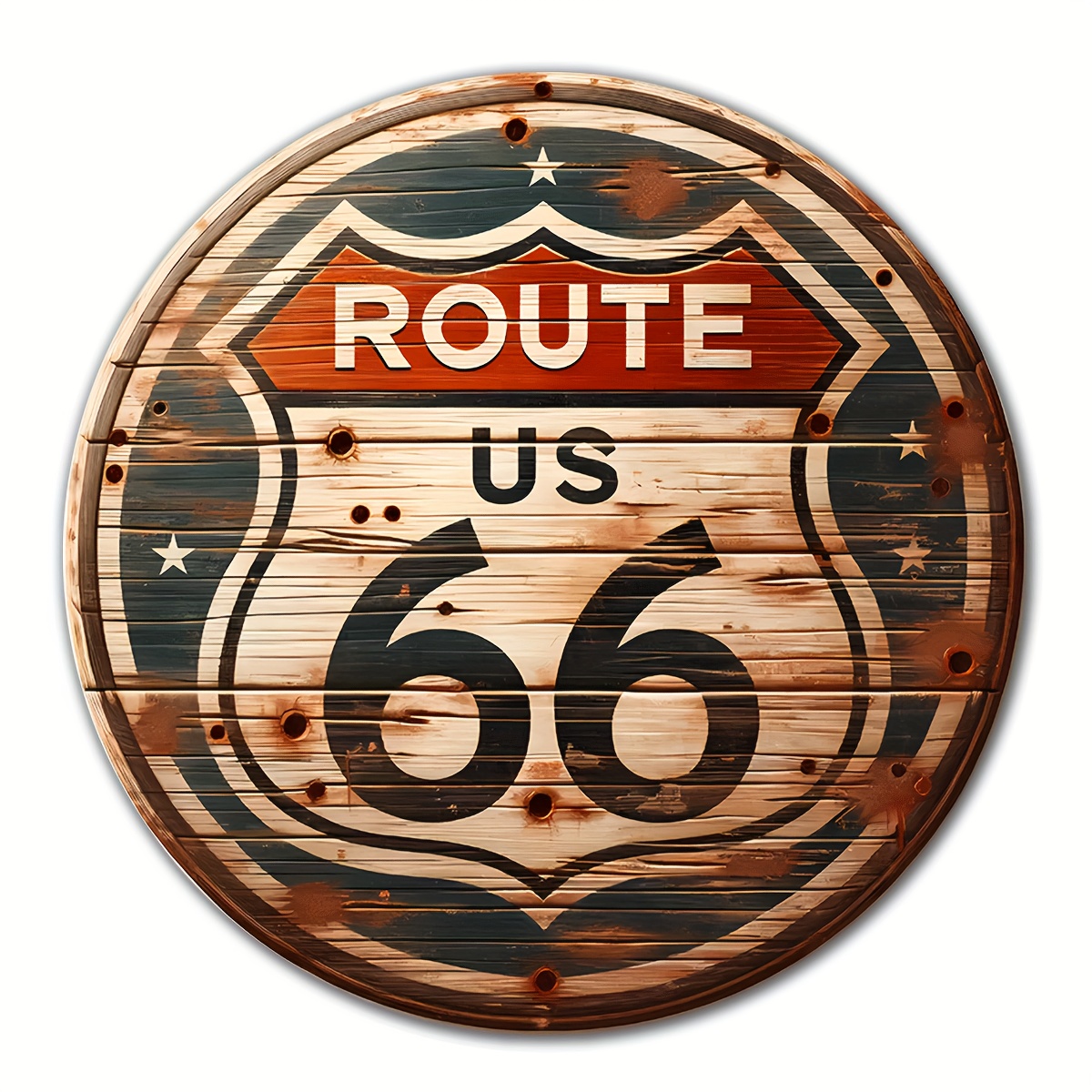 

1pc Rustic Wooden Route Us 66 Sign, Vintage Circular Wall Decor, Farmhouse Style Hanging Decoration, Ideal For Wreath Centerpiece, Home & Outdoor Decor, Gift For Friends