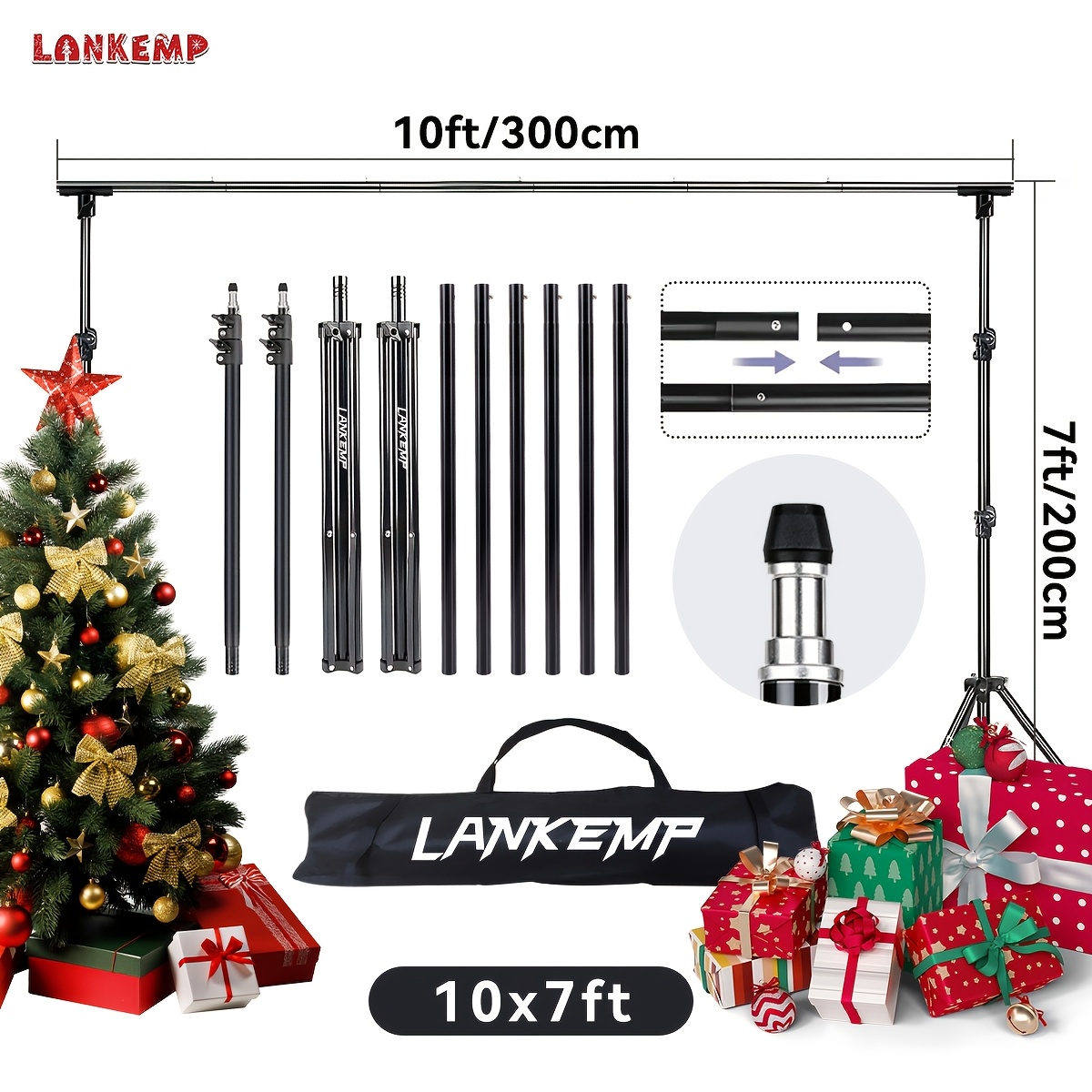 TEMU Christmas Decoration Lankemp 10x7 Feet (width X Height) Background Stand Photo Studio Adjustable Background Stand