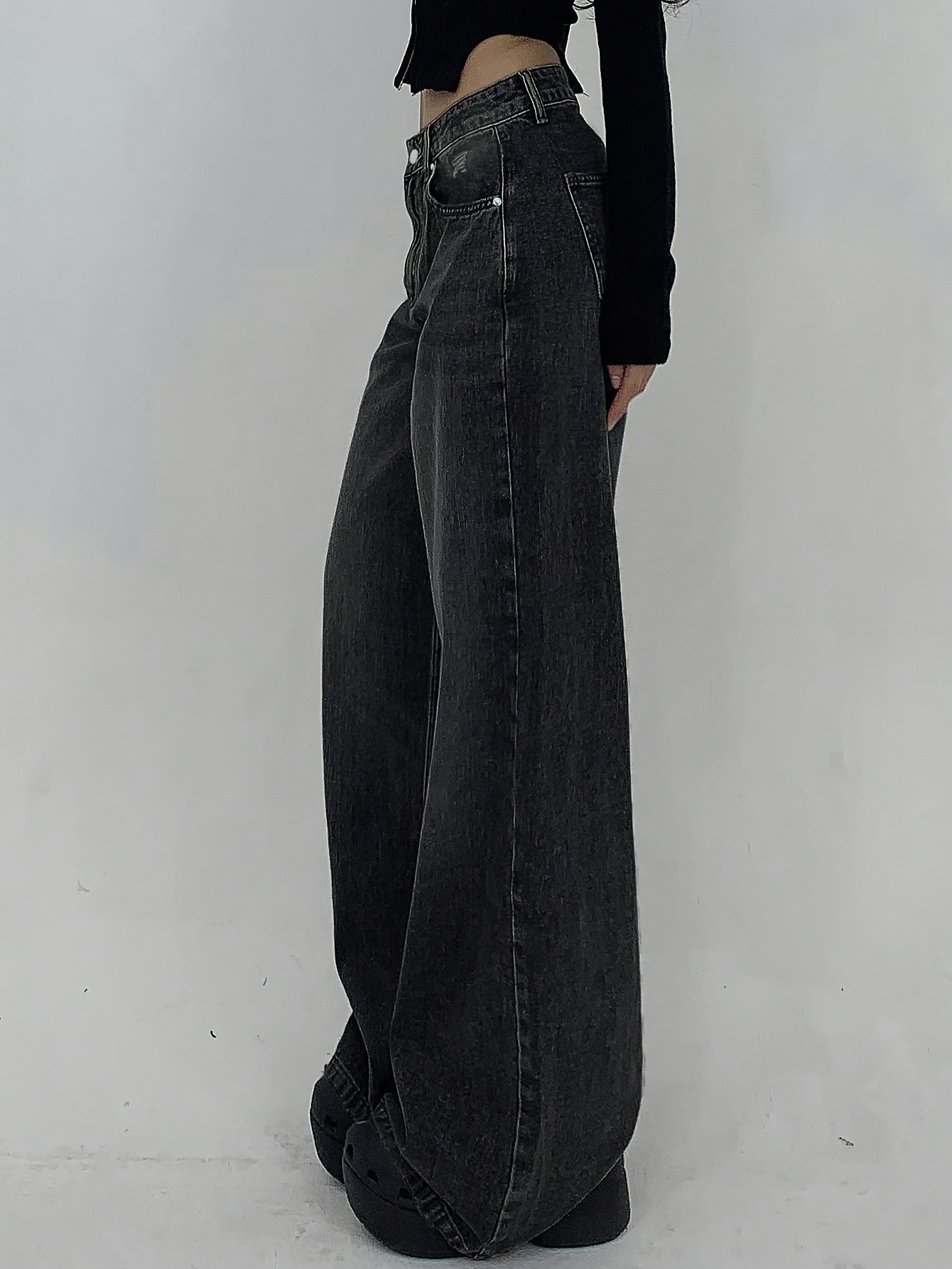 new women' washed blue wide leg jeans long floor - Temu Canada