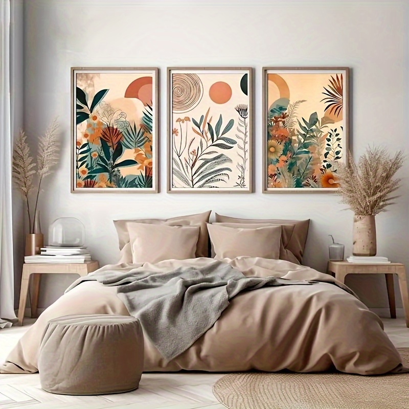 

3pcs/set Vintage Canvas Poster, Modern Art Oil Painting, Boho Floral Poster, Wall Art, Ideal Gift For Bedroom Living Room Corridor, Wall Art, Wall Decor, No Frame