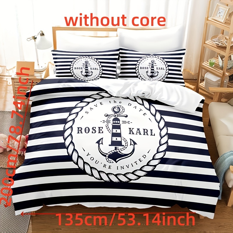 Image of Nautical Ship Anchor Compass 3d Digital Printing Includes 1 Duvet Cover And 1 Or 2 Pillowcases (small Size Includes 1 Pillowcase And 1 Duvet Cover, Excluding Pillow And Quilt Inner)