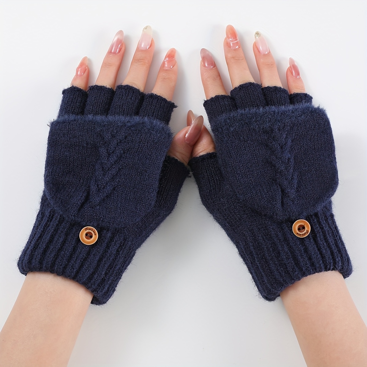 TEMU 1 Pair Women's Autumn Winter Cable Flap Plush Gloves Fashionable Individual Outdoor Warm Versatile Cold-proof Finger Arm Sleeves