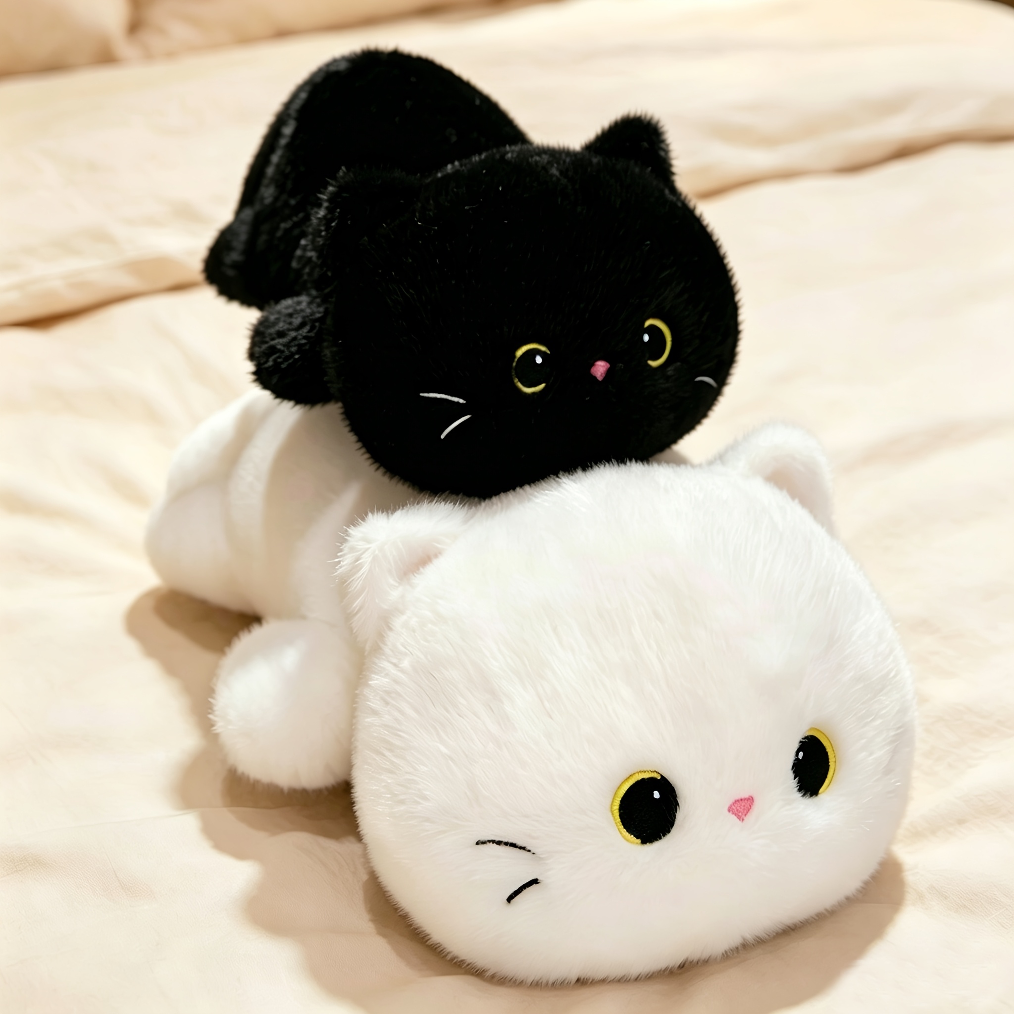 Cute Black and White Cat Plush Doll, Soft and Fluffy