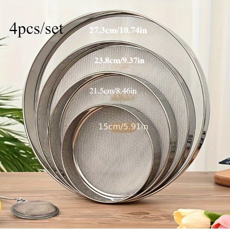 Image of 4pcs/set Stainless Steel Flour Sieve, Fine Mesh Filter For Baking And Cooking, Powder Sugar Spreader, Kitchen Screening Tool For Baking Ingredients, Flour, , Powder