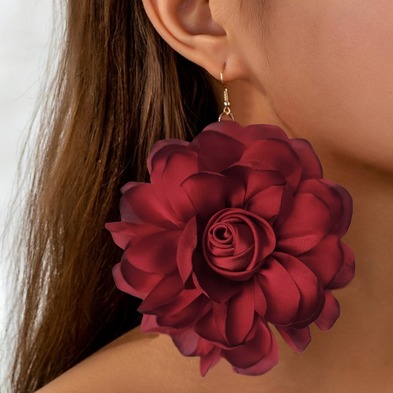 

Boucles d'Oreilles Pendantes Élégantes avec Fleur de - Cadeau pour la Saint-Valentin & Mariage pour Elle, Tiges en , Fibre de Polyester