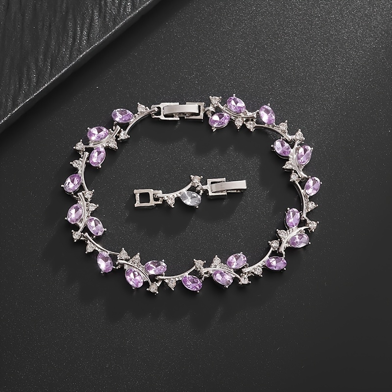 

1pc Purple Zircon Flower Bracelet, Exquisite And Sweet Daily Bracelet, Elegant Accessories Gift For Women Men