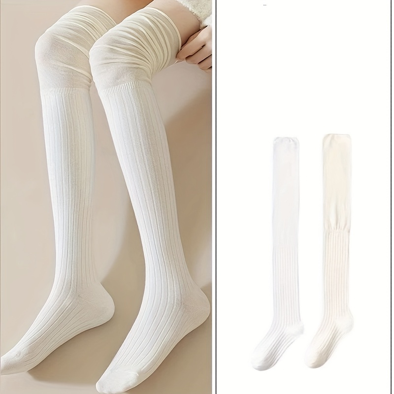 TEMU [cozy Over-the-knee Socks] In 5 Colors Women's Cozy Over-the-knee Socks - Striped And Solid Color, Ribbed Texture, Autumn/winter Long Stockings,