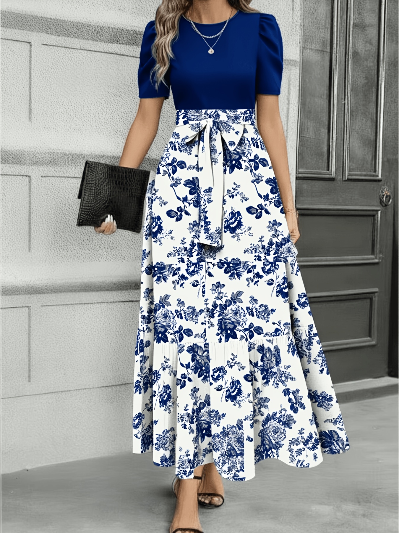 knee length dresses for ladies Zapaka Women Strapless Formal Dress A Line Navy White Stripe Midi Long Evening Dress, White Navy Stripes / US2 main image 0