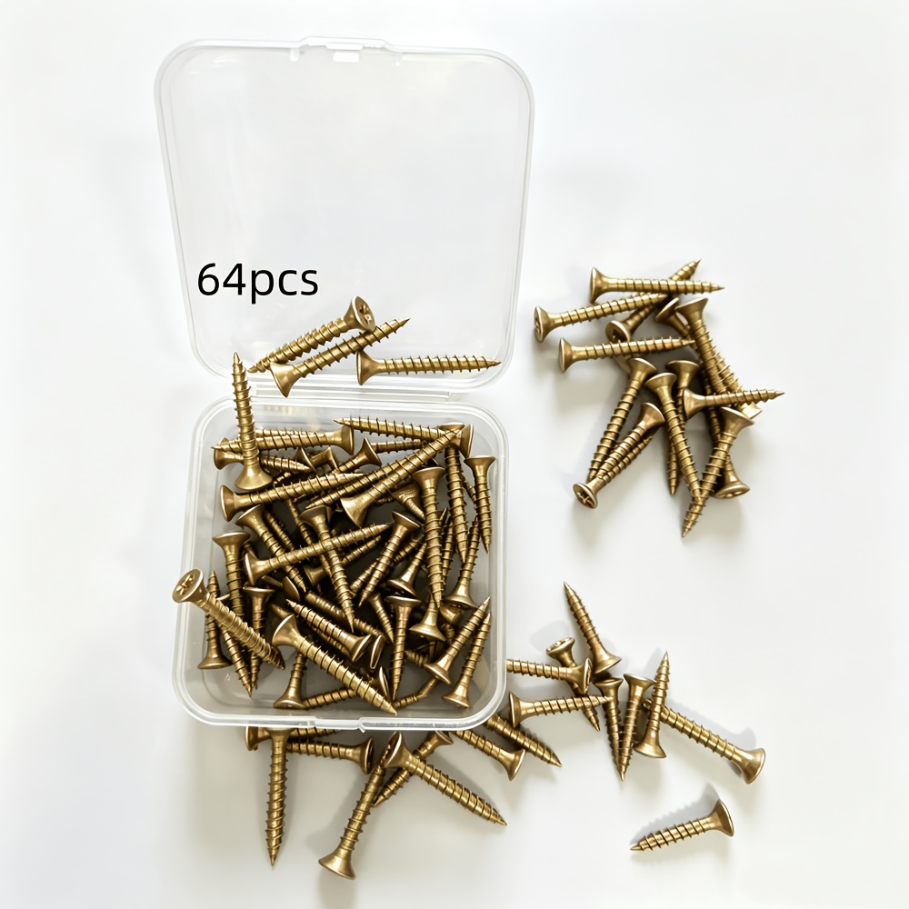 TEMU Vis Autotaraudeuses/64pcs Vis Autotaraudeuses en Acier au en Boîte, M3.5/M4--Vis à Tête Plate Cruciforme Plaquées/Vis à Bois Trempées, Vis en