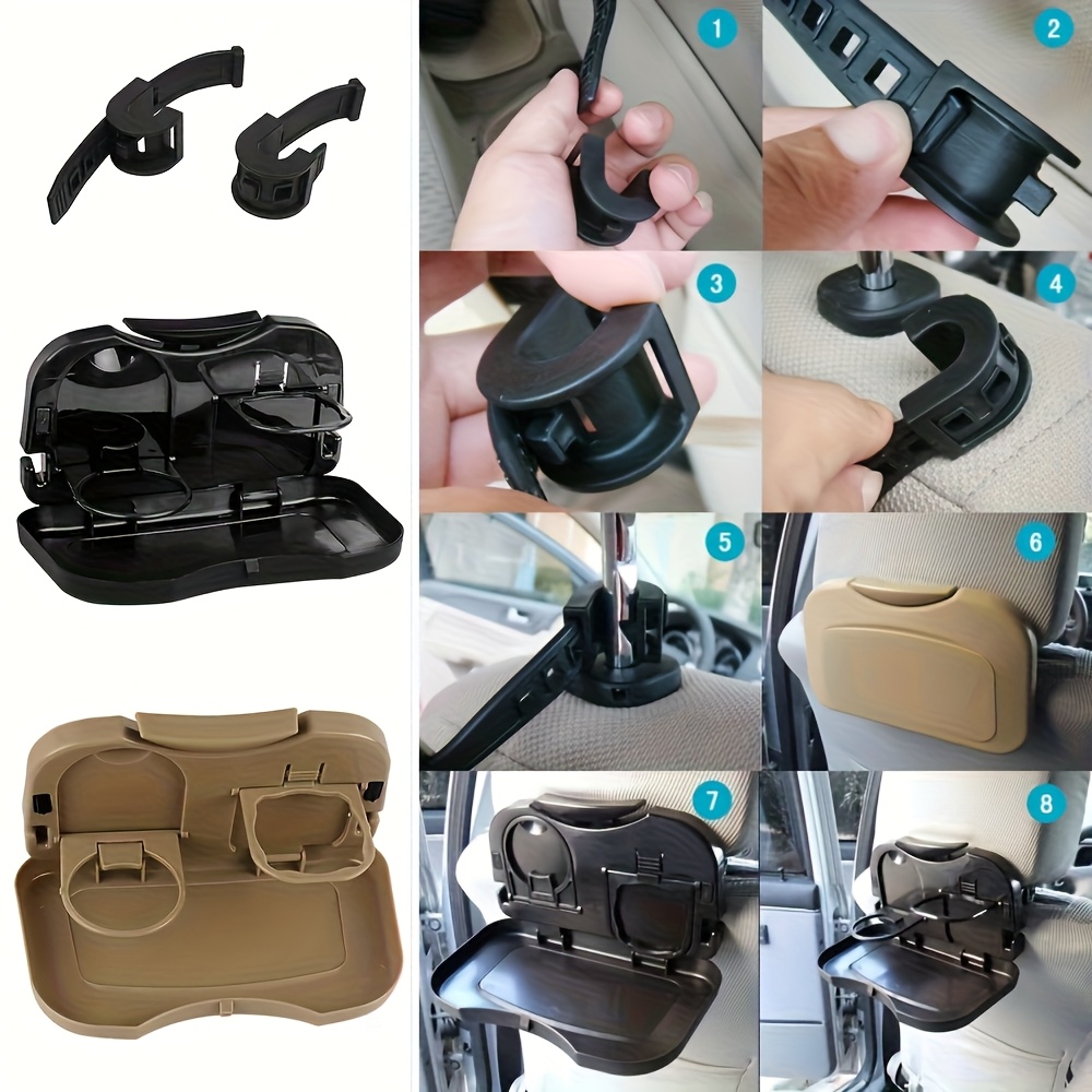 car seat back tray organizer with foldable dish dual cup holders anti slip spill proof design durable abs plastic for road trips travel essentials compatible with 99 vehicles vehicle dining accessory   material backseat dining compact storage easy to clean   travelers Product details 7