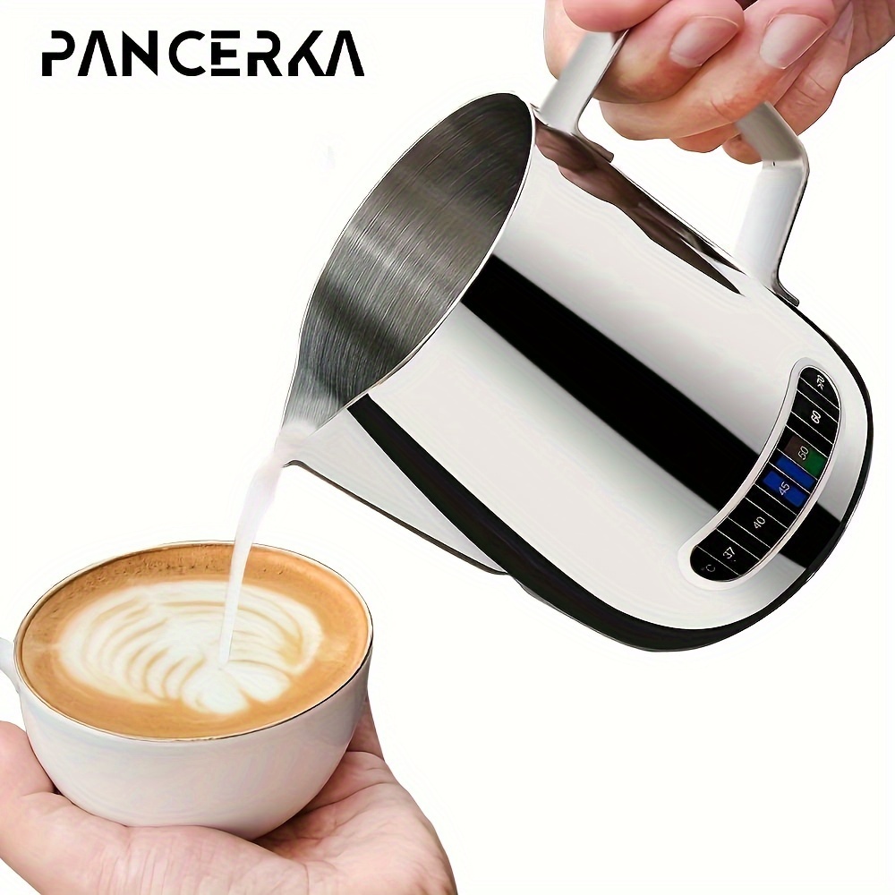 

1pc 600ml/20 Oz Milk Frothing Pitcher With Integrated Thermometer, 304 Stainless Steel Milk Frother Cup, Espresso Accessories, Barista Tool, Milk Steamer Cup For Cappuccino, Latte Art