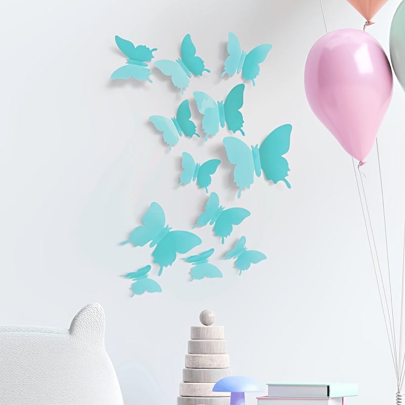 24pcs Modern Pink and Lake Blue Butterfly Wall Decals