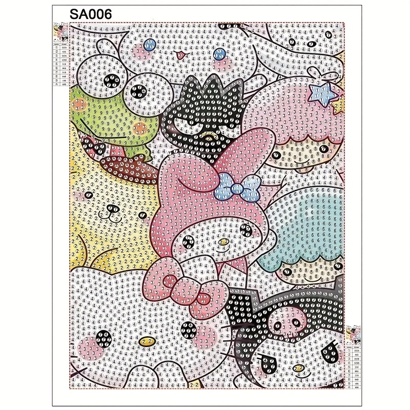 Image of 1pc My Melody 5d Diy Diamond Painting Kit, 6.69x8.66 Inches, Diamond Inlay Art From The Family - Decor Craft Kit, Home Decoration, Masonry Painting, Wall Decor, Tabletop Display Stand