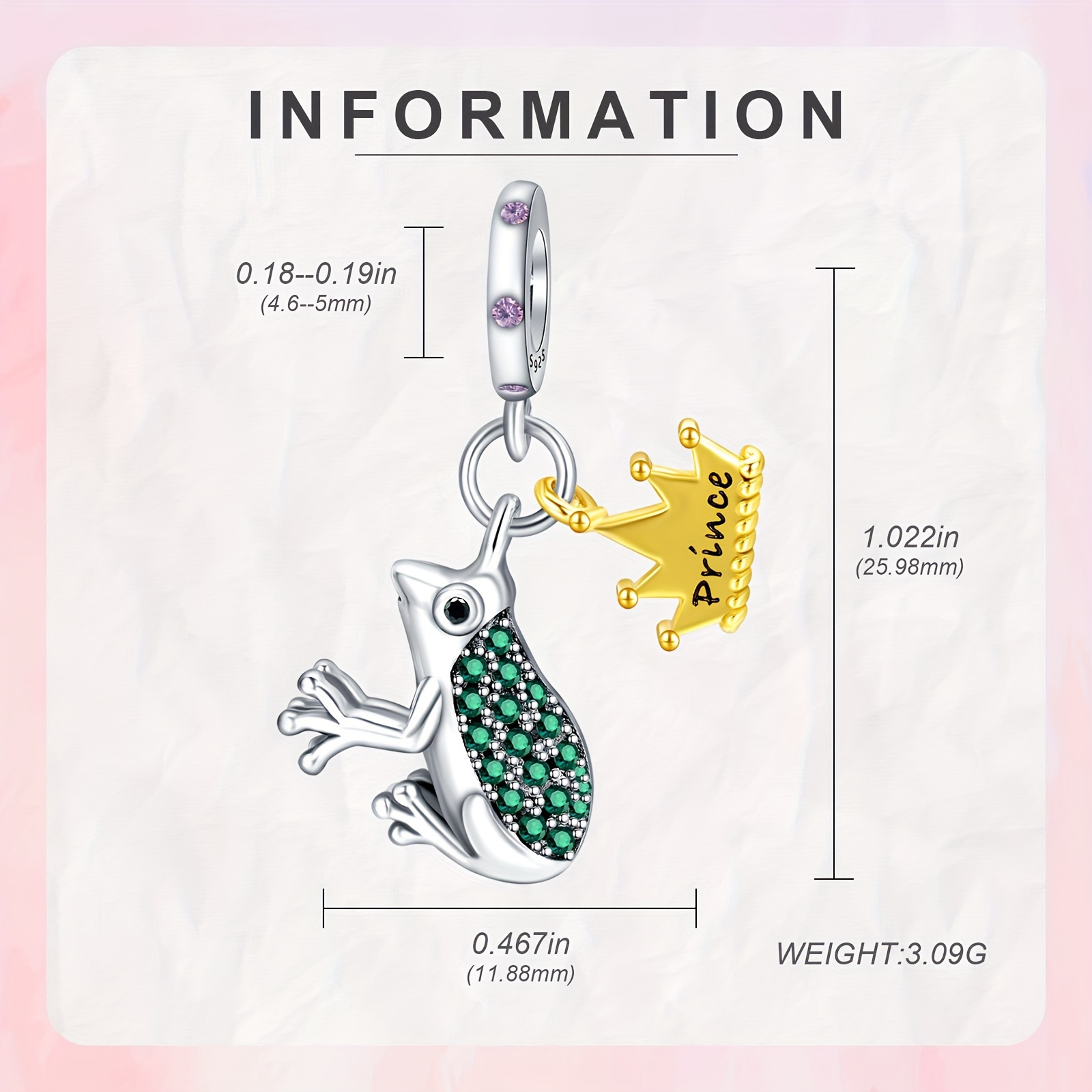 Silver Frog Princess Crown Dangle Charm Pendant