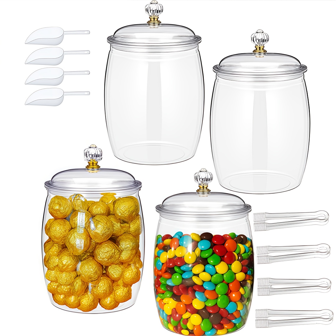 4pcs candy jar set with scoops 90oz plastic candy jars with lids bulk clear acrylic cookie containers sealed buffet container wide mouth sturdy candy jars suitable for   office desk home table 0