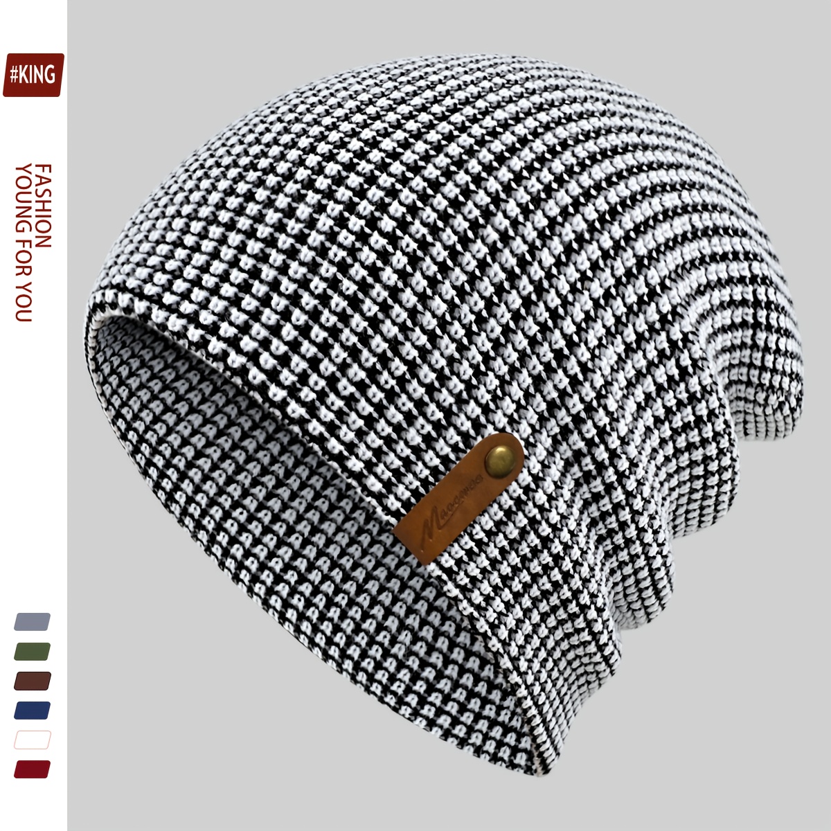 TEMU 1pc Black Outdoor Truck Driver Papa Beanie, Fashionable Black Warm Winter Hat Unisex Style Striped Cap Men Women Outdoor Sports Warm Hat Autumn