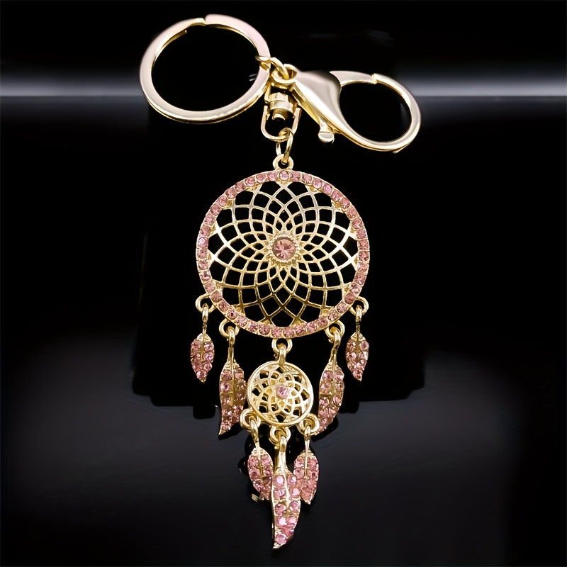 TEMU Porte-clés Strass Métal Feuille Dorée Gland Alliage Cadeau Souvenir Femme Homme de Couleur Aléatoire