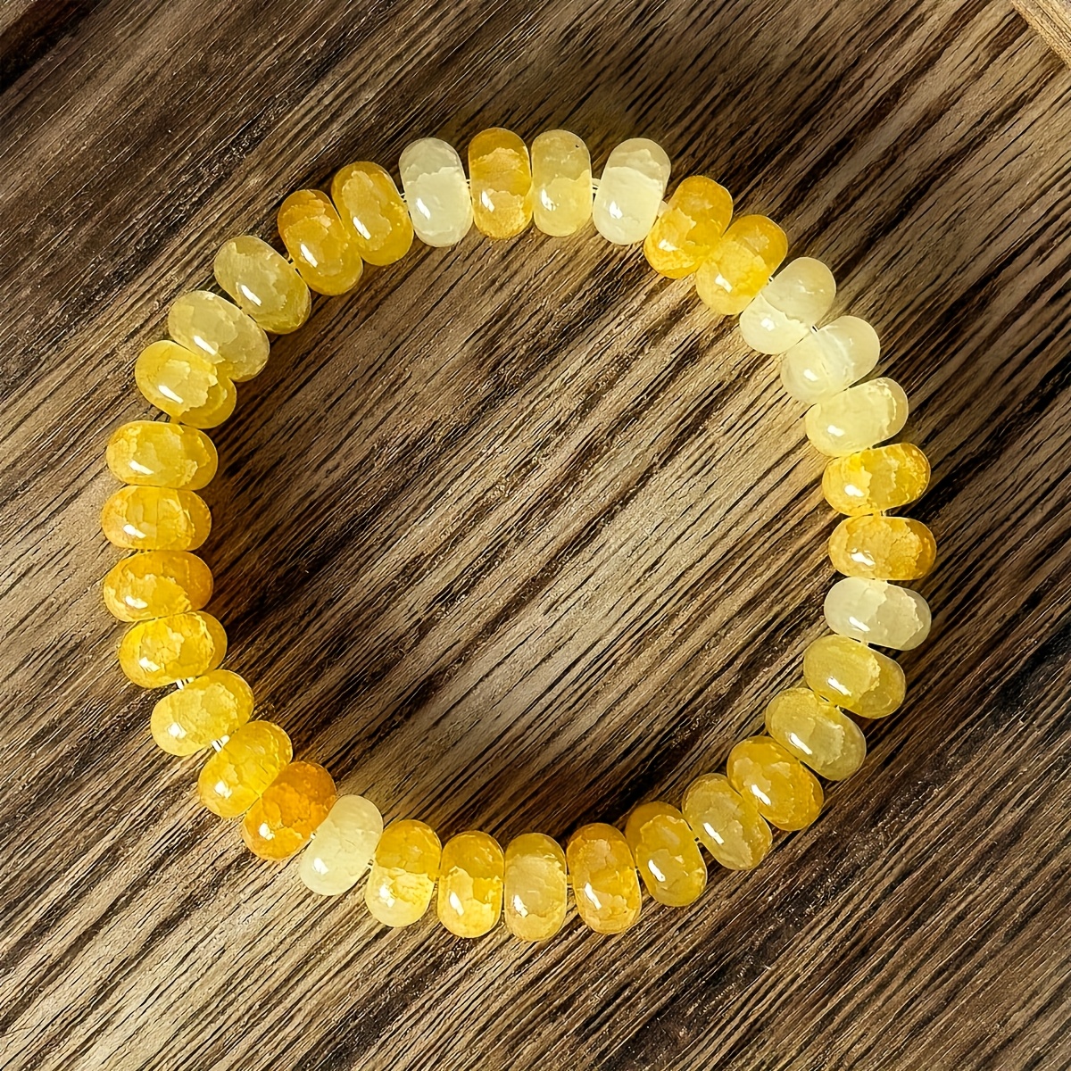 TEMU 1 Bohemian Style Yellow Crystal Bead Bracelet - Fashionable Retro, Daily Wear Or Women's Gift, Accessory, Gift Bracelet | Retro Style Bracelet |