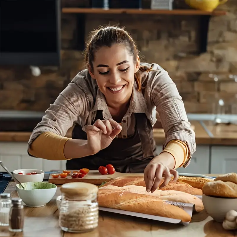 professional bakery results heavy duty carbon steel french bread pan with non stick surface perforated slots 3 slot baguette pan for home commercial kitchens artisan loaves italian bread everyday thanksgiving baking easy durable bakeware cooking enthusiasts Product details 2