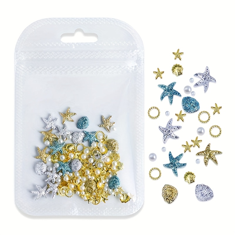 100pcs Per Bag Of New Summer Resin Nail Decorations, Mixed Studs With Stars, Shells, And Pearls For Nail Art Accessories.