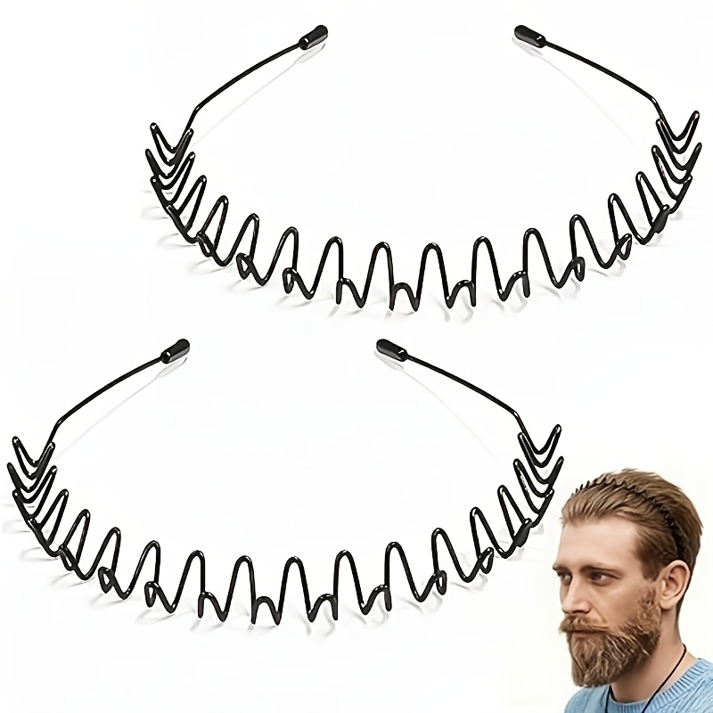 2pcs pack 2pcs non slip metal hair bands suitable for men women elastic spring headbands with wavy hair hoop minimalist solid color hair accessories for daily use outdoor sports gym casual wear metal hair hoops